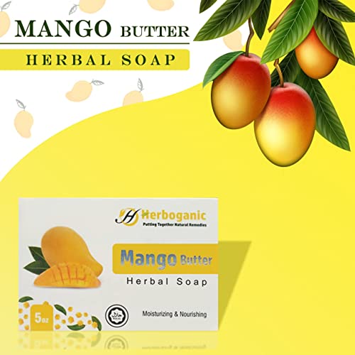 HERBOGANIC Mango Butter Herbal Soap | Natural Bar Soap for Face and Body | Moisturizing and Nourishing | Infused with Mango Butter | Gentle for Men and Women | 5 Oz (Pack of 1)……