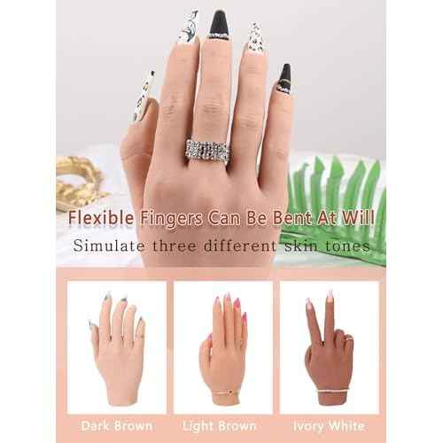 Silicone Practice Hand for Acrylic Nails with Stand Bracket, Flexible Bendable Nail Training Hand Technician Manicure Supply, Reusable Mannequin Hands for Nails Practice(Right Hand,Ivory White)