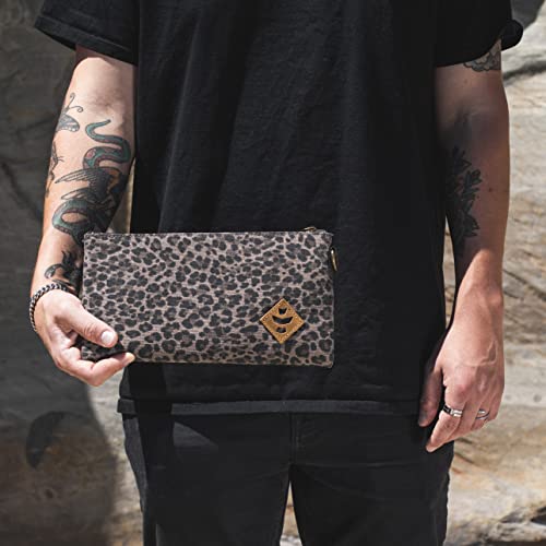 Revelry Supply Broker - Water Resistant, Padded, Lockable, Pocket Size Bag, Pouch With Carbon Filter System 11¡± x 6" - 0.5L (Leopard)