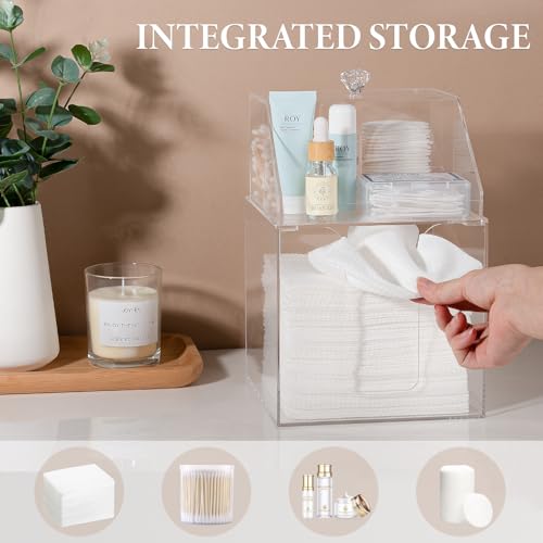Anyoifax Disposable Facial Towels Storage Compatible with Clean Skin Club Clean Towel XL Double Layer Acrylic Box Cotton Pads Container Qtip Bin Face Towelettes Holder for Bathroom Counter, Clear