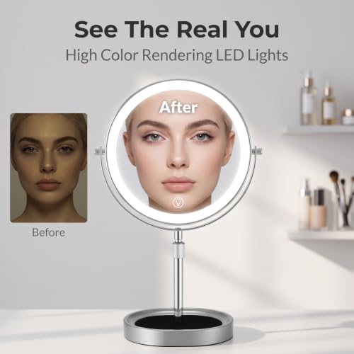 JOYOHMLTD Matte Black Rechargeable Lighted Makeup Mirror 8-inch Dual-Sided 1X/10X with Touch Control & Dimmable Lights