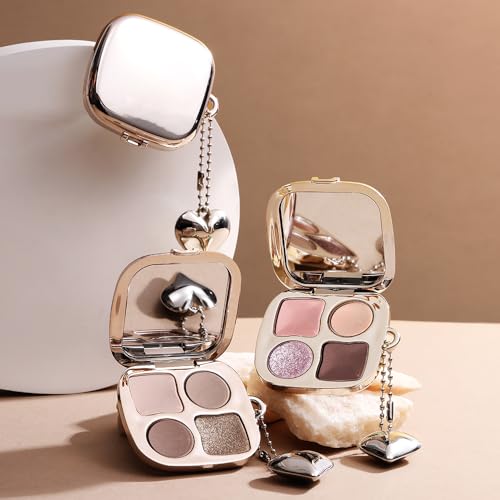 Mini Neutral Nude Cool-Toned Eyeshadow Makeup Palette with Mirror ? Matte & Shimmer High Pigment Blendable Long-Lasting Mini Smokey Eye & Contour Makeup Palette, Perfect for Blue, Green & Brown Eyes