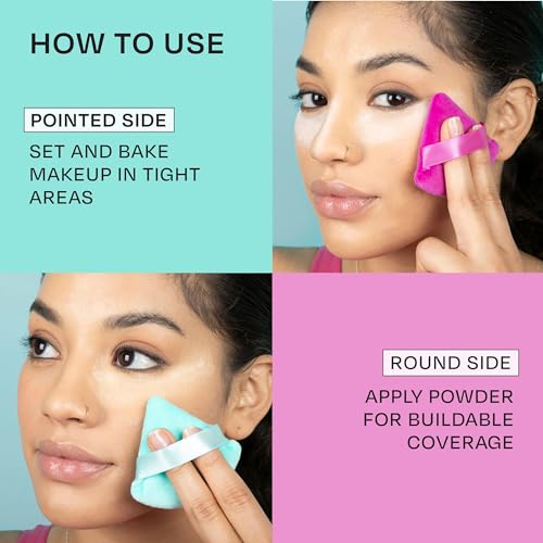 Freeman Mother Puffer Powder Puff 8 Count Set, Makeup Puffs For Pressed or Loose Powder, Velvet Material, Cloud Skin, Triangle Powder Puffs With Finger Band For Setting & Baking, Vegan & Cruelty-Free