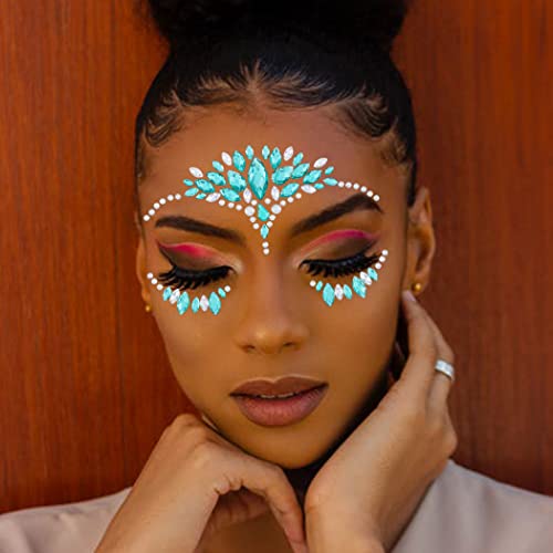 Rhinestone Face Gems Mermaid Face Jewels Rave Party Crystal Body Eyes Jewel Temporary Halloween Face Stickers for Women and Girls 2PCS