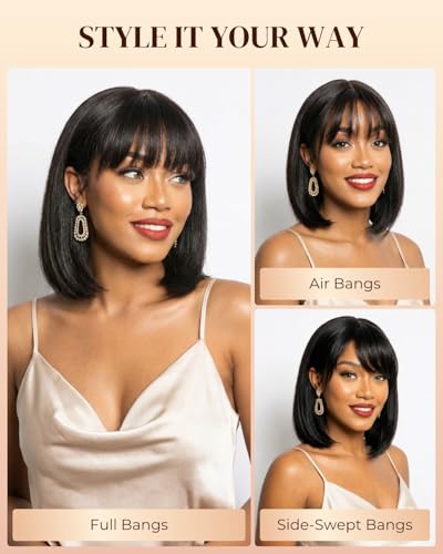 Arabella 10 Inch Natural Color 6x6 Glueless Human Hair Bob Wig with Bangs