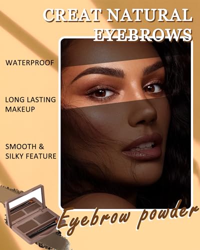 Eyebrow Powder Kit - 2 Colors Waterproof Long Lasting with Mirror & Brush