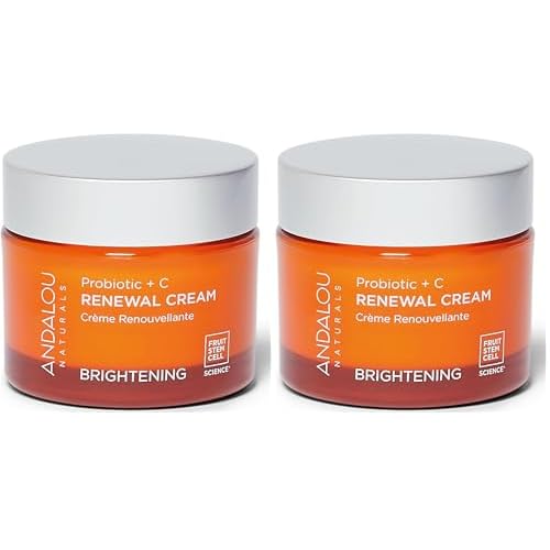 Andalou Naturals Probiotic + Vitamin C Renewal Cream-Complexion Enhancing Hydrating Face Moisturizer-Helps Promote Firmer Skin&More Even Tone-Lightweight,Non-Greasy Formula-1.7 Oz,(Pack of 2)