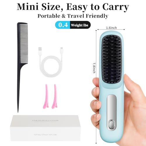 Cordless Hair Straightening Brush with LED Display - 3 Heat Settings