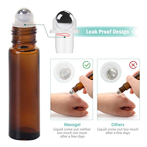 Mavogel 24 Pack 10ml Amber Glass Roller Bottles Essential Oils