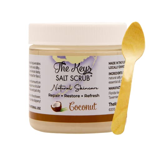 The Keys Sea Salt Scrub - Exfoliating Coconut Body Scrub, Hand Scrub, & Foot Scrub for Men, & Women, Salt Scrub Body Exfoliater, Coconut Scrub, with Pure Florida Sea Salt & Organic Coconut Oil 3.4 oz