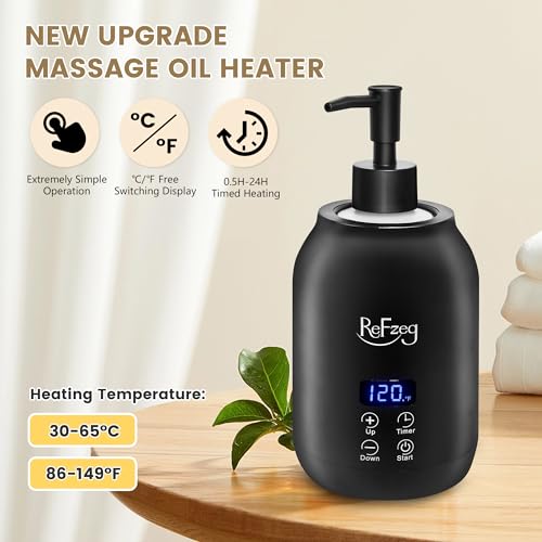 Massage Oil Warmer Bottle Professional Electric Lotion Digital Heater for SPA, Portable Oil Warmer Heated Cream for Beauty Salon Home, with ¡É/¢µ Switchable Display, Two Oil Dispenser Bottle
