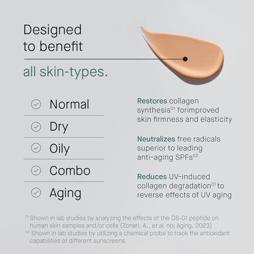 OneSkin FACE SPF OS-01 Peptide Broad Spectrum SPF 30+ Mineral Sunscreen- Scientifically Proven to Protect Skin from UV Aging, Includes Potent Antioxidants, For All Skin Types Including Sensitive Skin