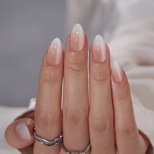 BTArtbox Short Almond Pink Press On Nails - Vanilla Cream 32Pcs Full Kit