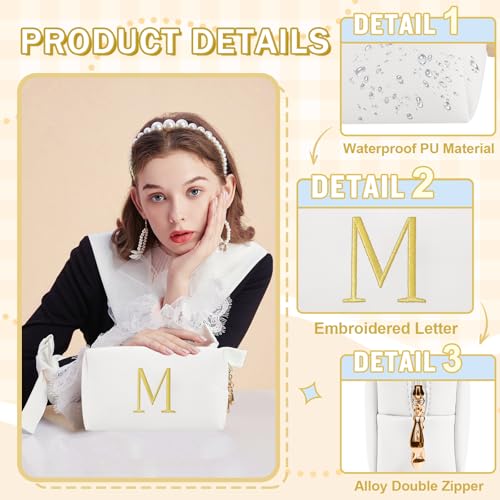 Personalized Initial Makeup Bag with Gold Embroidery - Small Cosmetic Organizer for Travel