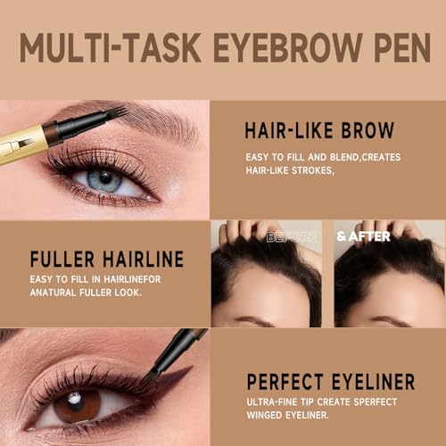 DUDUDU 4-Tip Microblading Eyebrow Pen - Waterproof Black Brow
