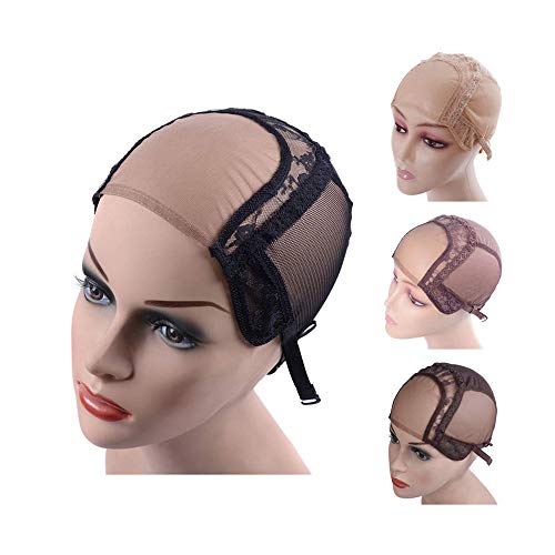 YANTAISIYU 4X4 Inch U Part Swiss Lace Wig Cap for Making Wigs with Adjustable Straps on the Back Glueless Hairnets (Black M)