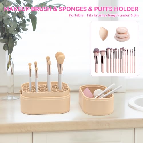 Makeup Brush Cleaner Mat 3 in 1 Makeup Brush Holder Silicone Makeup Brush Drying Rack Make Up Brush Cleaning Bowl Make Up Brush Cleaner Pad Cosmetic Storage Box Cleaning Tool for Sponge Powder Puff