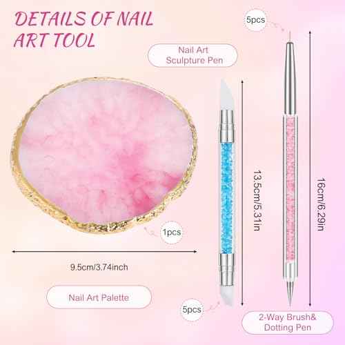 BESARME 11 Pcs Nail Art Tools, Nail Art Palette with 5 Nail Art Sculpture Pen and 2-way Dotting Pen&Nail Brushes Nail Art Kit for Nail Art DIY Home Salon