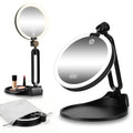 Junyaoxuan Black 6-Inch Double Sided LED Travel Makeup Mirror with 1X/40X Magnification and Dimmable Lights
