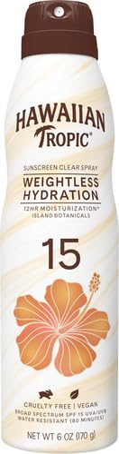 Hawaiian Tropic Weightless Hydration Clear Spray Sunscreen SPF 15, 6oz | Hawaiian Tropic Sunscreen SPF 15, Sunblock, Oxybenzone Free Sunscreen, Spray On Sunscreen, Body Sunscreen Spray, 6oz