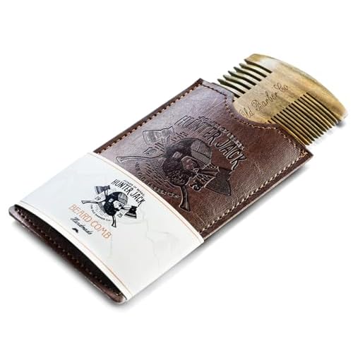 Premium Sandalwood Beard Comb for Men - Natural Wooden Comb with Dual Fine & Coarse Teeth, Anti-Static Mustache Comb, No Snag or Pull, Pocket Size with PU Leather Case, Ideal Grooming Kit for Him