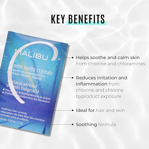Malibu C Swim Spritz Crystals - Freshly Activated Vitamin C Hair and Skin Spray for Post-Swim Chlorine Removal - 100% Vegan and Cruelty-Free (12 Packets)