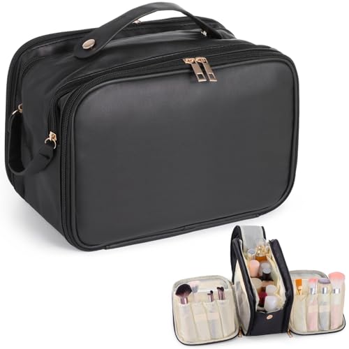DORMIYA Waterproof Travel Makeup Bag with Multiple Layers & Brush Holder
