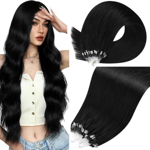 Moresoo Micro Link Hair Extensions Human Hair Jet Black 18 Inch M-#1