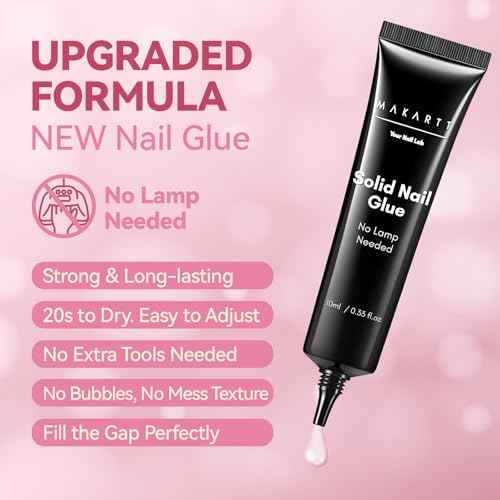 Makartt New Super Strong Semi Solid Nail Glue, Upgraded Hema-Free Nail Glue for Press On Nails, No UV/Led Lamp Needed, Quick Drying 20s, Fake Tips Adhesion, Nail Glues DIY Home Salon Manicure 10ml