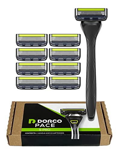 Dorco Pace 5 Pro Razor Set with 1 Handle & 9 Refill Cartridges - Men’s 5-Blade Shaving System