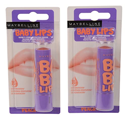 Maybelline Baby Lips Moisturizing Lip Balm SPF 20, Peach Kiss 0.15 oz (Pack of 2)