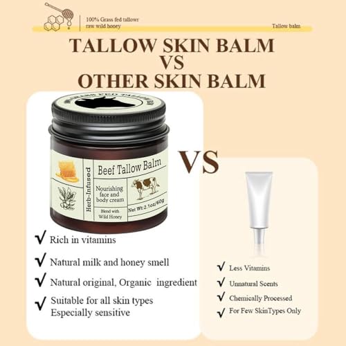 2 Pcs Beef Tallow for Skin,Face Moisturizer Whipped Tallow and Honey Balm.