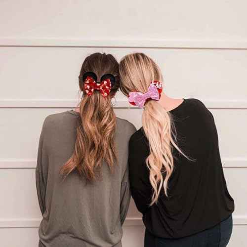 Mouse Ear Hair Scrunchies for Women, Sequins Hair Bow Scrunchies Velvet Mouse Ears Hair Ties for Ponytail Party Favors Cute Hair Accessories