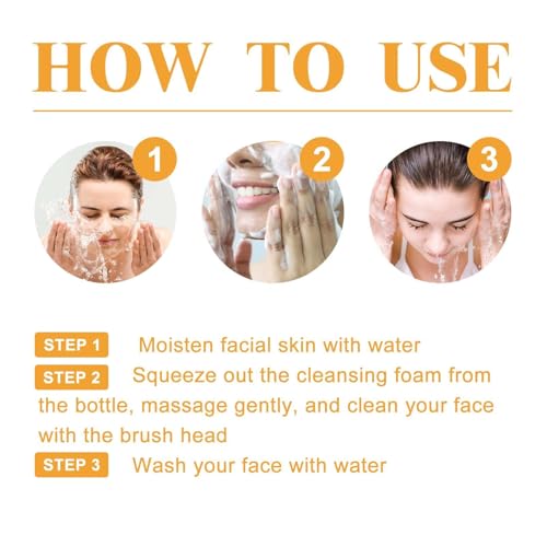 2Pcs Glow Wash Turmeric Facial Cleanser With Brush, Deep Cleansing Exfoliating Turmeric Foaming Face Wash, for All Skin.