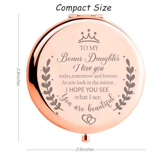 Soulpetals Bonus Daughter Gifts from Mom, Birthday Gifts for Bonus Daughter Adult, Gifts for Step Daughter Wedding Gift from Mom Bonus Daughter Makeup Compact Mirror for Christmas