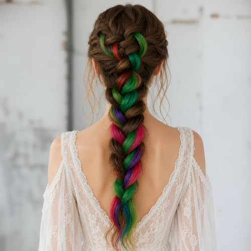 32 PCS Clip in Hair Extensions for Kids, 20 Inch Rainbow