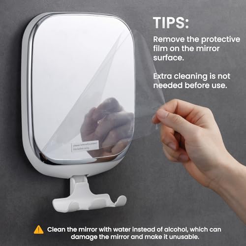 TAILI Shower Mirror Fogless for Shaving & Double Layer Soap Dish, Anti Fog Shaving Mirror NO-Drilling & Removable, Fogless Mirror Shatterproof & Waterproof