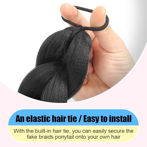 24 Inch Black Braided Ponytail Hair Extension with Tie