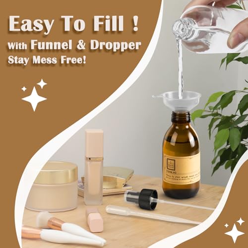 5oz Amber Glass Spray Bottles,6 Pack Small Refillable, for Essential Oils,Cleaning Solutions,Fine Mist for Hair,Facial Hydration,Aromatherapy,Plants,with Durable Nozzle,Labels,Pipettes,Funnels
