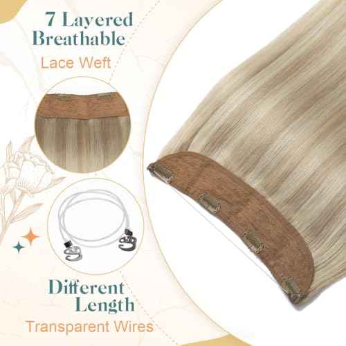 Sindra Wire Hair Extensions Real Human Hair Ash Blonde Highlights Bleach Blonde Human Extensions 70g 16 Inch Hairpiece With Clip Ins Invisible