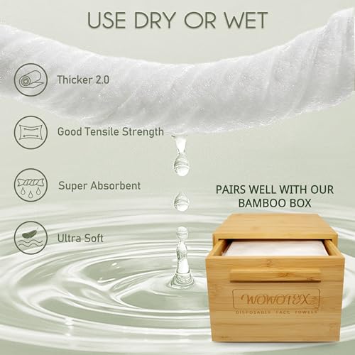 WOWOTEX Thicker Disposable Face Towels - Ultra Soft Large 50 Count, Biodegradable Face Wipes