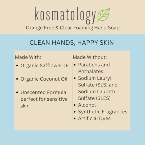 kosmatology Free & Clear Organic Foaming Hand Soap | Moisturizing Hand Wash | Clean Ingredients, Free of Artificial Scent and Essential Oils | 8.5 oz