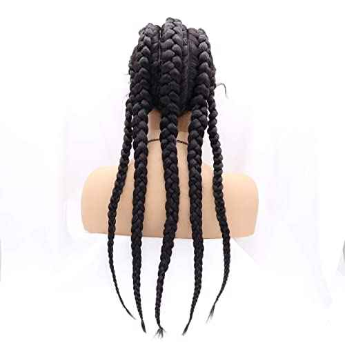 Xiweiya Long Black Braided Wig with Baby Hair Highlight 1B# Black Hair Synthetic 360 Full Lace Wig 5 Braids for Women,Drag Queen Makeup Christmas Party 24 Inches