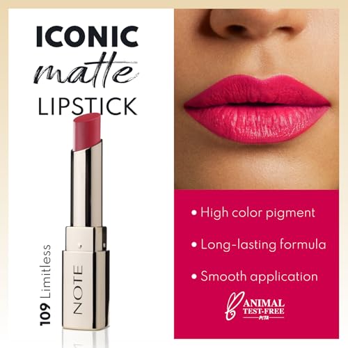 NOTE Iconic Matte Lipstick - Velvety Lipstick for Women - Non-Drying, Lightweight Lip Makeup with Intense Color Payoff - 109-0.11 oz