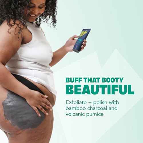 Charcoal Exfoliating Bum and Body Mask, Detoxifying Bamboo Charcoal and Volcanic Exfoliants for Radiant, Silky Smooth Skin, Bottoms Up by Hey Sweet Cheeks, 4 oz