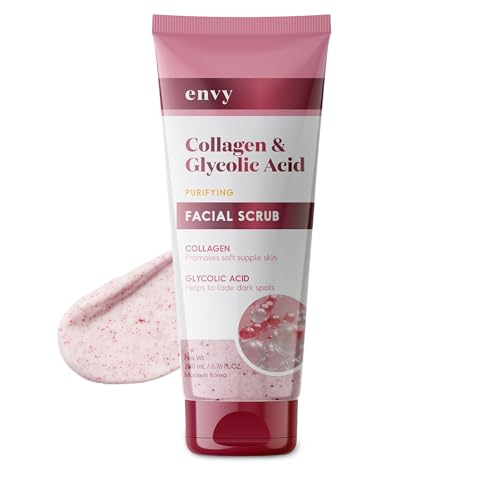 Envy Collagen & Glycolic Acid Face Scrub - Anti Aging Exfoliating Face Wash & Scrub, Promotes Soft Skin & Improves Dark Spots - Korean Skin Care - All Skin Type - Vegan, Cruelty Free - 200ML / 6.76Oz