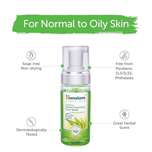 Himalaya Purifying Neem Foaming Face Wash, Soap-Free Daily Foaming Facial Cleanser with Neem & Turmeric for Deep Cleaning, Paraben-Free, Dermatologically Tested, 150 ml (5.07 oz)