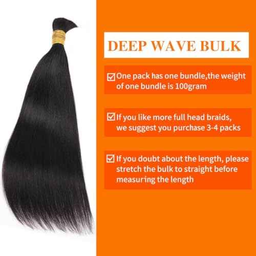 Human Braiding Hair for Boho Braids 24inch Straight Bulk Hair Extensions No Weft Brazilian Virgin Human Braiding Hair for Black Woman Straight 1 Bundle 100g Natural Black