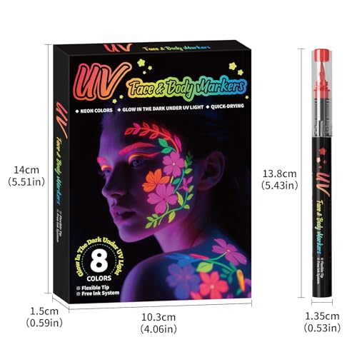 8-Color UV Neon Body Paint Pen Set - Luminous Face Tattoo Marker Kit