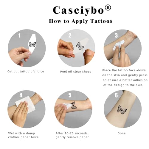 Temporary Tattoo Stickers for Women - 12 Sheets Butterfly Flower Black Waterproof